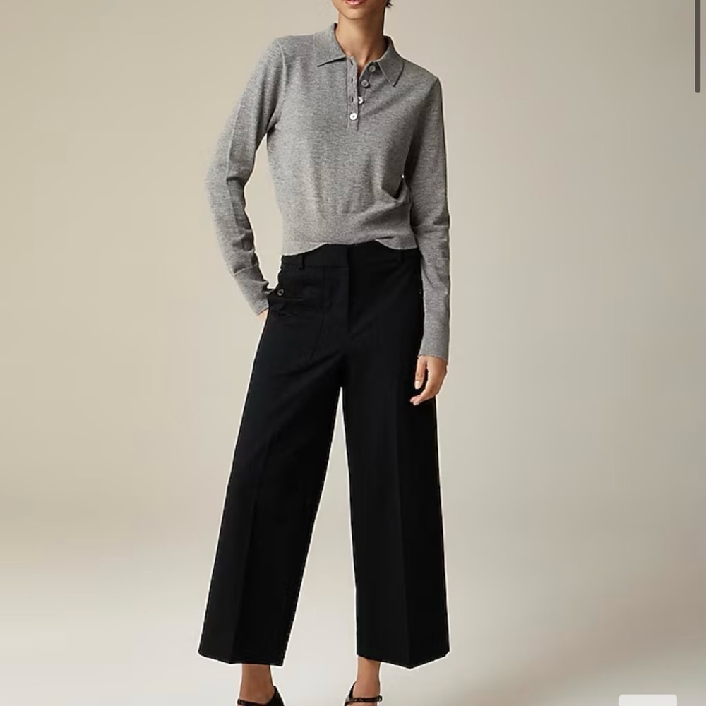 J Crew Sydney wide leg pant in bi stretch cotton blend trouser black Sz 10